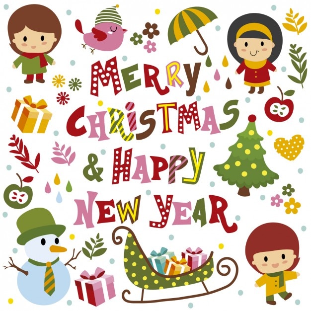 Kostenloser Vektor frohe weihnachten und happy new year card