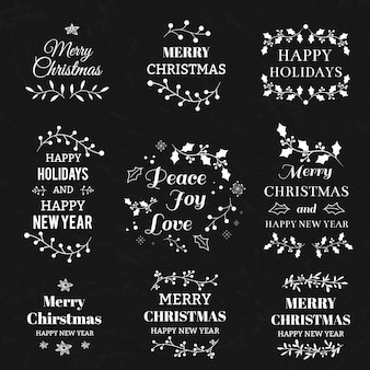 Frohe Weihnachten Und Happy New Year Kalligraphische Und Typografische Hintergrund Mit Kreide Wort Kunst Auf Tafel Premium Vektor