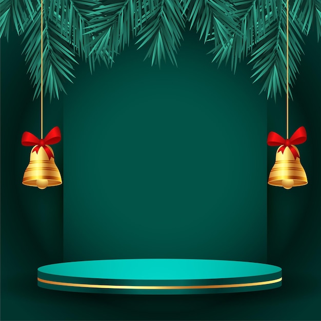 Frohe weihnachten und silvester anlass banner mit 3d-podium-design-vektor-illustration