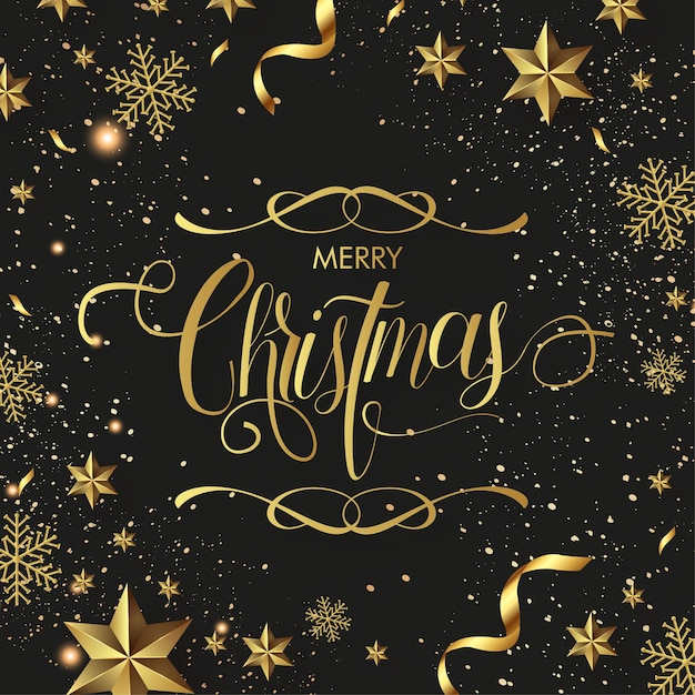 Frohe weihnachtskarte mit goldenen elementen und beschriftungstext mit ornament