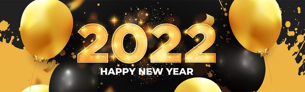 Frohes neues Jahr 2022 Banner Hintergrund mit Ballons