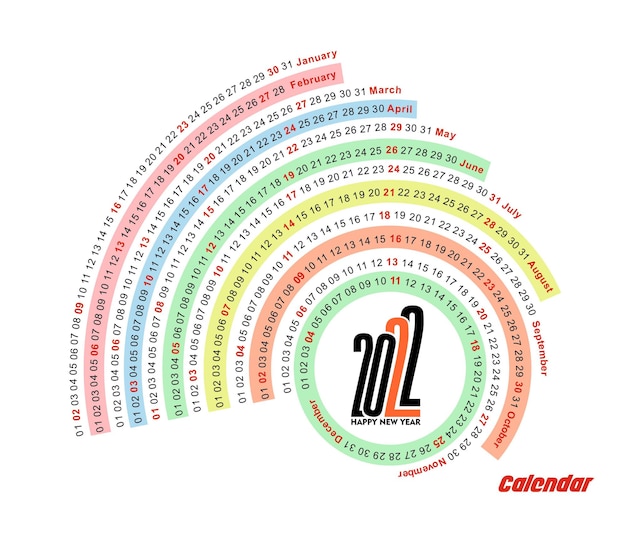 Frohes neues jahr 2022 kalender - neujahrsfeiertagsgestaltungselemente für weihnachtskarten, kalenderfahnenplakat für dekorationen, vektorillustrations-hintergrund.