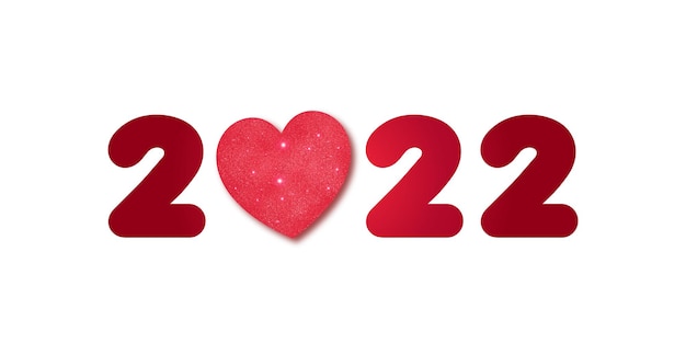 Frohes neues Jahr 2022 minimale Karte mit realistischem Herzen