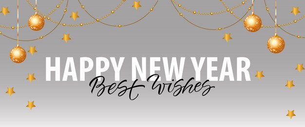Frohes Neues Jahr, Best Wishes-Beschriftung mit Dekorationen