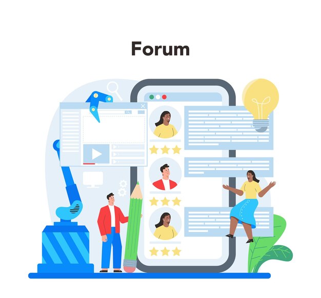 Frontend-Entwicklung Online-Service oder Plattform Verbesserung des Website-Schnittstellendesigns Programmieren und Testen von Webseiten Online-Forum Isolierte flache Vektordarstellung