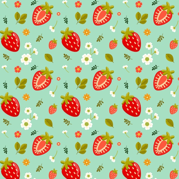 Kostenloser Vektor frucht- und blumenmusterillustration des flachen designs