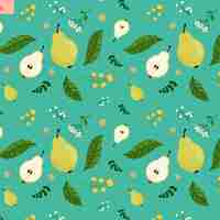 Kostenloser Vektor frucht- und blumenmusterillustration des flachen designs