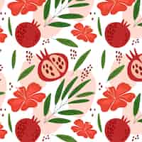 Kostenloser Vektor frucht- und blumenmusterillustration des flachen designs