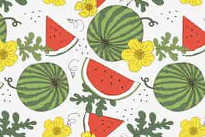 Kostenloser Vektor frucht- und blumenmusterillustration des flachen designs