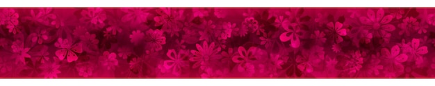 Frühlingsbanner mit verschiedenen blumen in purpurroten farben mit nahtloser horizontaler wiederholung Premium Vektoren