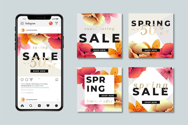 Kostenloser Vektor frühlingsverkauf instagram beitragssammlung