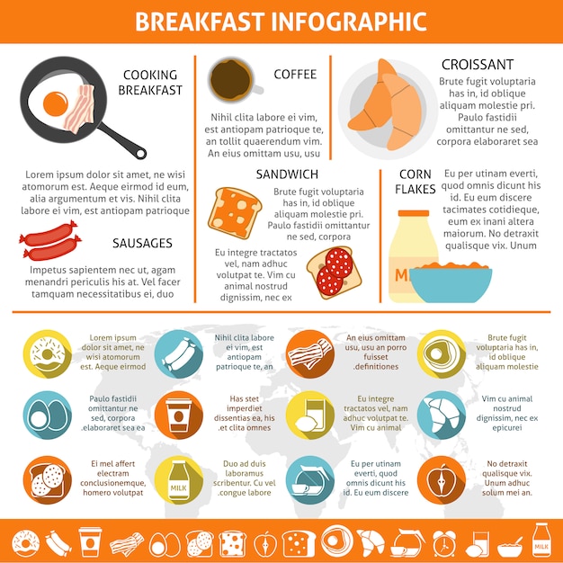 Frühstück flache farbe infographik