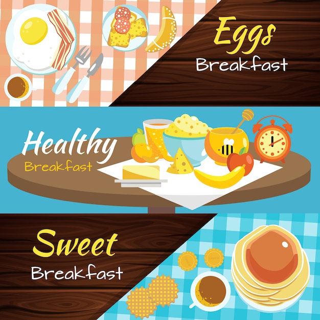 Frühstück flat banner set