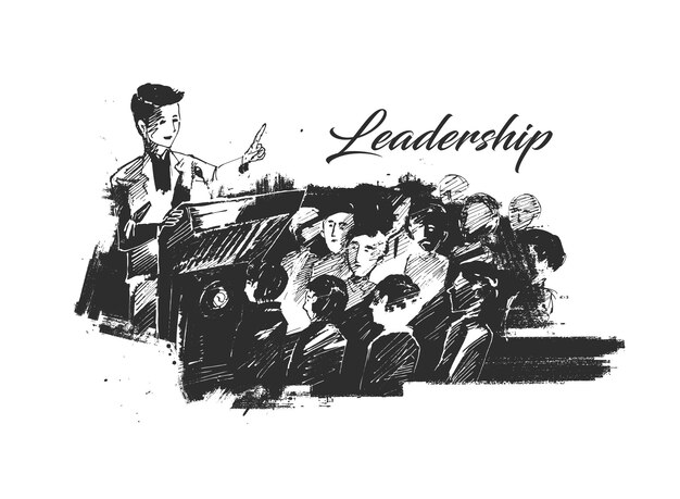 Führer und ein Team drängen Geschäftsleute oder Politiker Führungskonzept