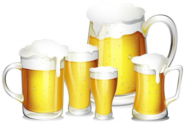 Kostenloser Vektor fünf gläser mit frischem bier