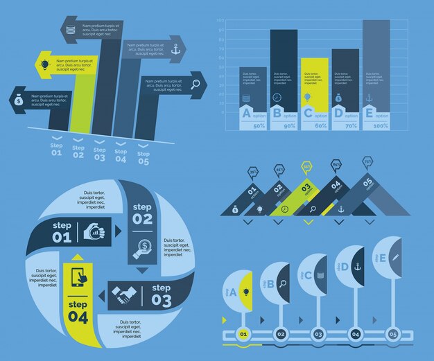 Fünf Planungsdiagramme Vorlagen Set