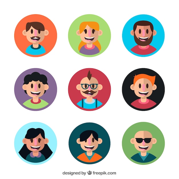 Kostenloser Vektor fun pack von glücklichen avataren