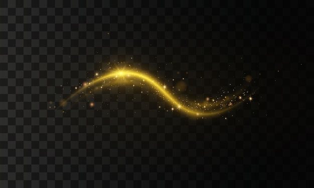 Funkelnde lichtspuren wellen golden glitzernde magische goldpartikel blitz glühende glänzende spirallinien