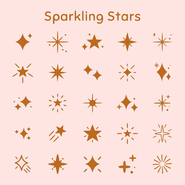 Funkelnde Sterne Vektor Icon im flachen braunen Stil gesetzt