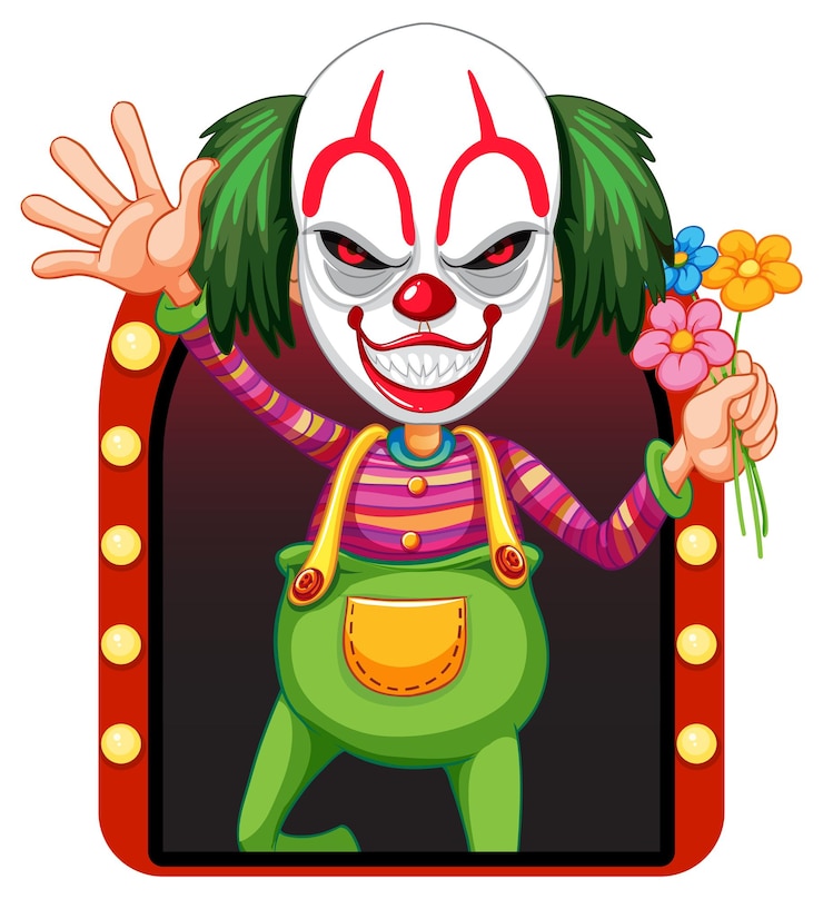 Kostenlose Vektor furchtsamer clown, der blumen hält