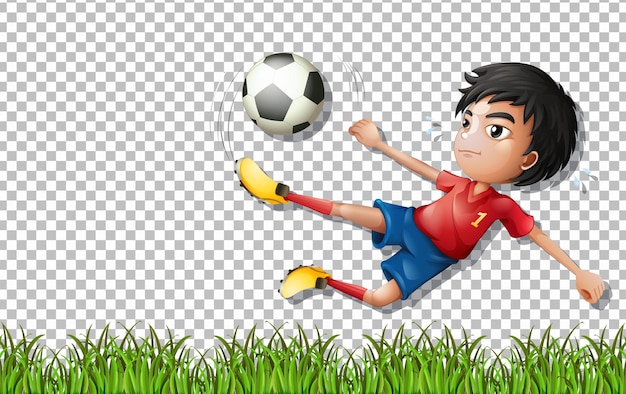 Kostenloser Vektor fußballspieler-cartoon-figur auf transparentem hintergrund