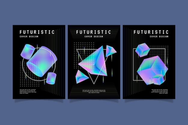 Kostenloser Vektor futuristische cover-kollektion mit farbverlauf