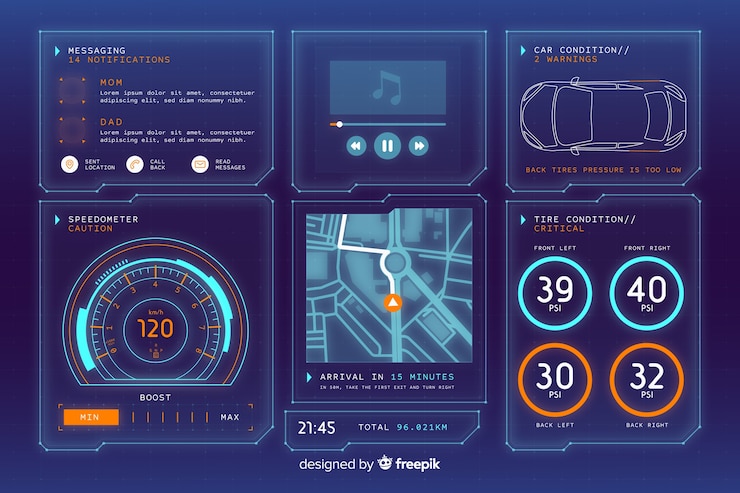 Kostenlose Vektor futuristische holographische schnittstelle eines autos