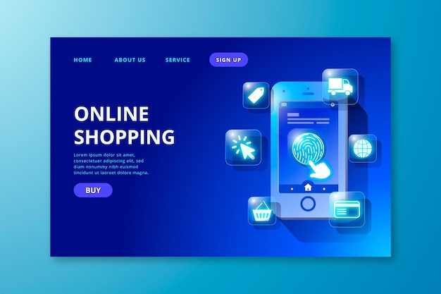 Kostenloser Vektor futuristische online-shopping-landingpage