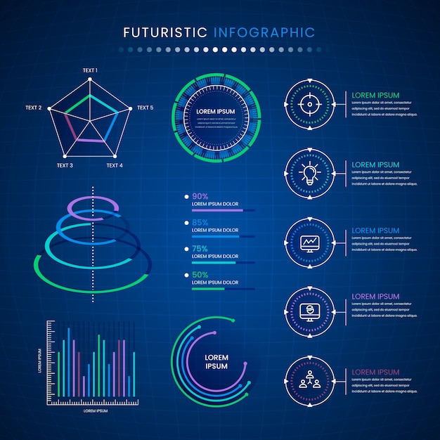 Kostenloser Vektor futuristisches infografik-sammlungsdesign