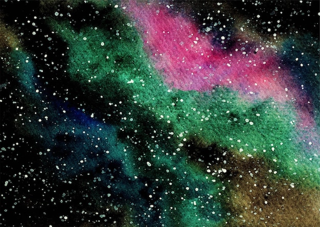 Galaxie im Weltraum mit buntem Nebelaquarellhintergrund