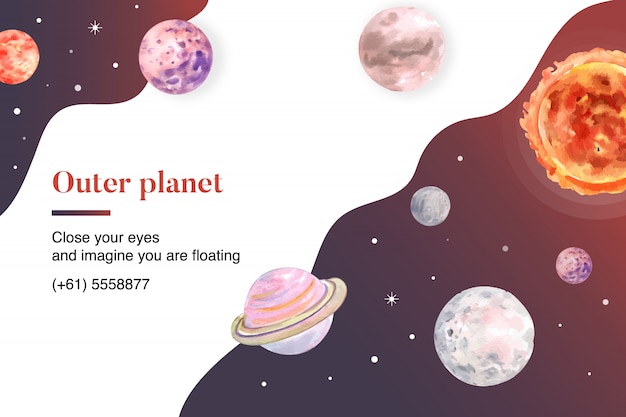 Kostenloser Vektor galaxy planeten aquarell abbildung.