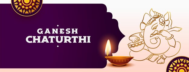 Ganesh Chaturthi-Banner für das hinduistische Festival mit realistischem Diya-Design