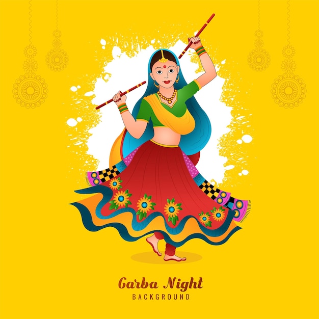 Garba-Nachtfrau, die Garba und Dandiya-Feierhintergrund spielt
