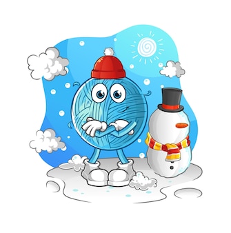 Garnball im kalten wintercharakter. cartoon-maskottchen-vektor