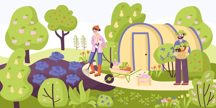 Kostenlose Vektor garten farbige zusammensetzung
