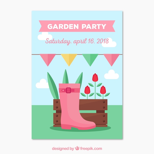 Garten party einladung vorlage in flachen stil