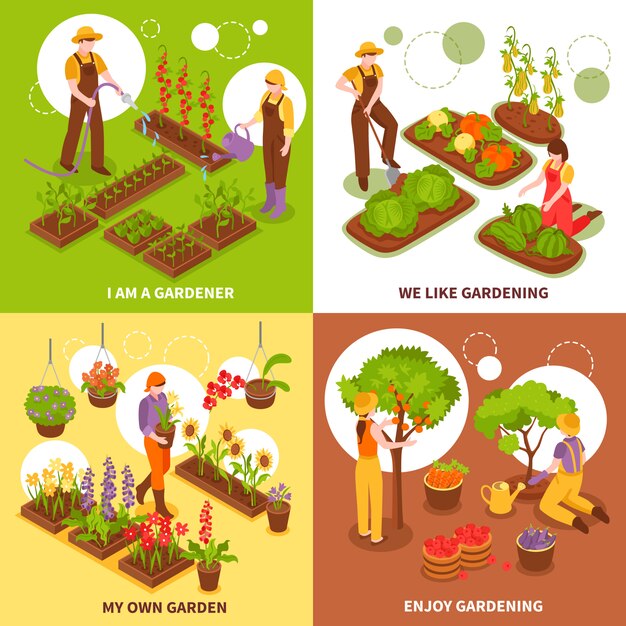 Gartenarbeit-isometrischer Konzept-Satz