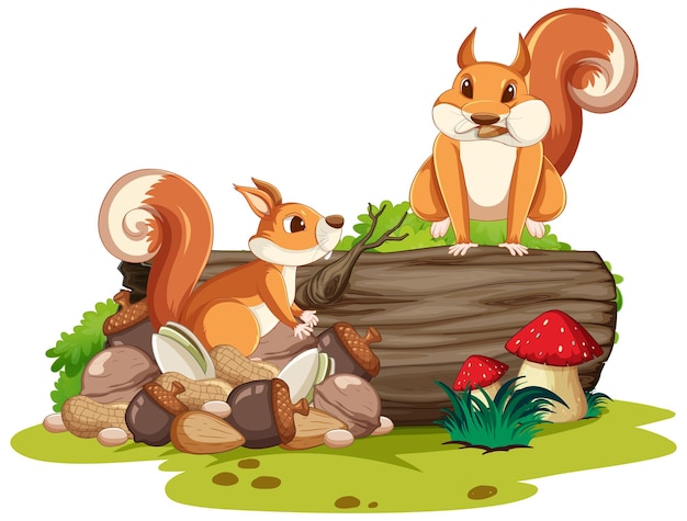 Gartenszene mit süßem Eichhörnchen