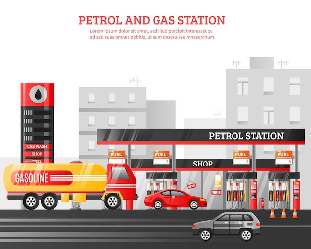 Kostenloser Vektor gas- und tankstelle illustration