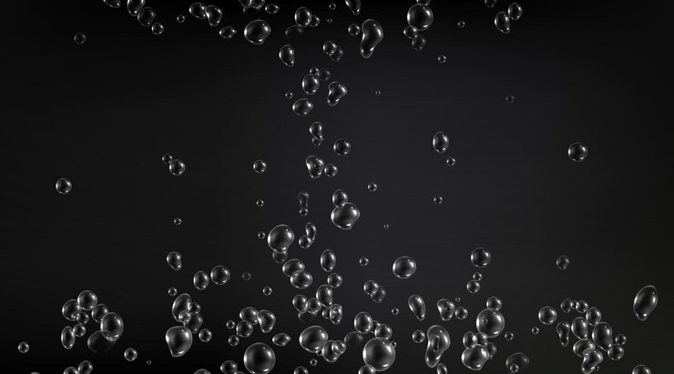 Kostenlose Vektor gassige wassertropfen auf schwarzem hintergrund