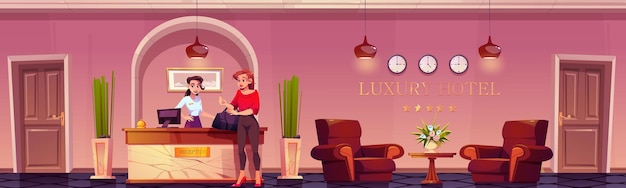 Gast check-in an der rezeption des luxushotels