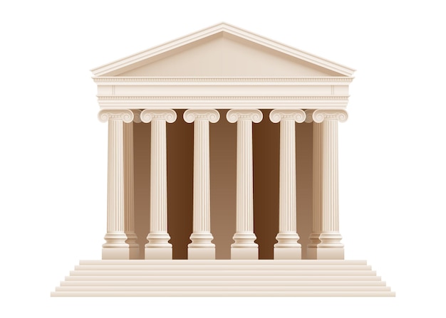 Gebäudehülle der klassischen griechischen architektur mit realistischer vektorillustration der vorderansicht der ionischen säulen