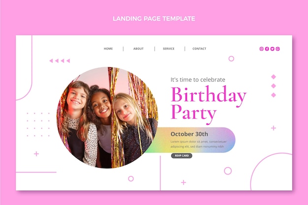 Kostenloser Vektor geburtstags-landingpage mit verlaufstextur