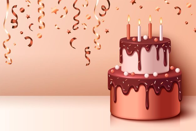 Geburtstagsbanner mit Kuchen und Konfetti