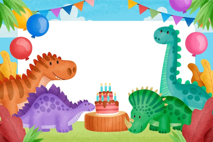 Kostenlose Vektor geburtstagsfeier mit kuchen und dinosauriern