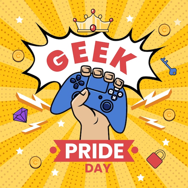 Kostenloser Vektor geek pride day hand hält gaming-controller