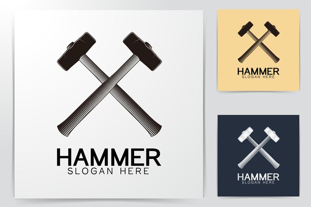 Gekreuzter Hammer. Baulogo Ideen. Inspiration-Logo-Design. Vorlage-Vektor-Illustration. Isoliert auf weißem Hintergrund