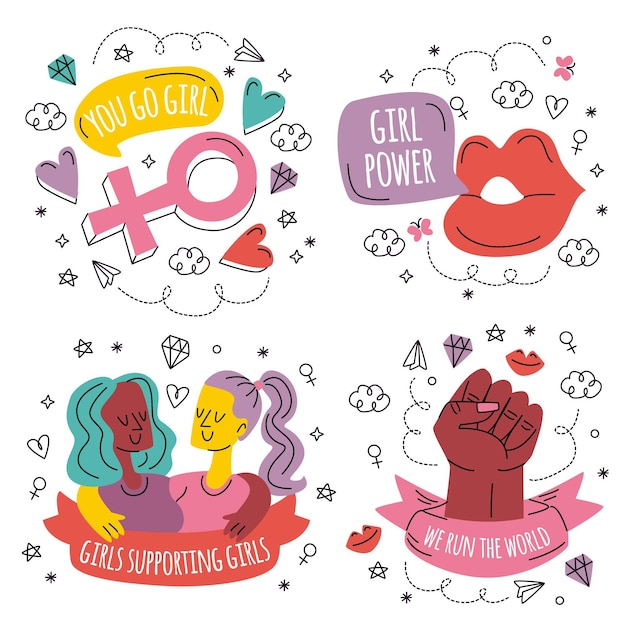 Gekritzel handgezeichnete girl power sticker sammlung