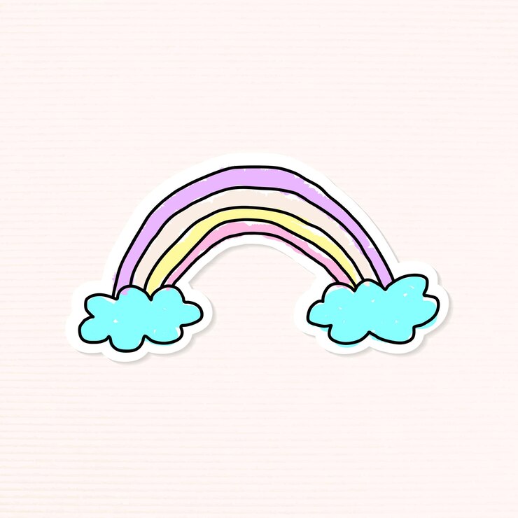 Kostenlose Vektor gekritzel pastellfarbener regenbogen-journalaufkleber mit weißem rand auf beigem hintergrundvektor