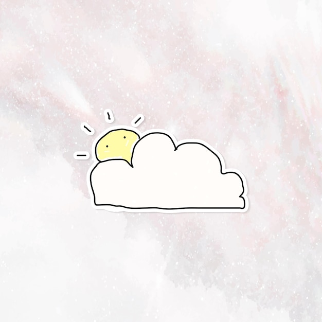 Gekritzelwolken- und sonnenjournalaufkleber mit einem weißen rand auf einem marmorhintergrundvektor